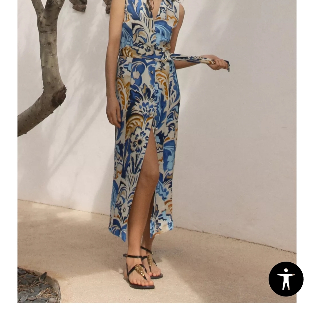 Zara High Low Dress in Blue and Gold Floral - Picture 8 of 10